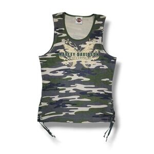 Vintage Harley Davidson Las Vegas Butterfly Camo Tank Top Women's L USA Made